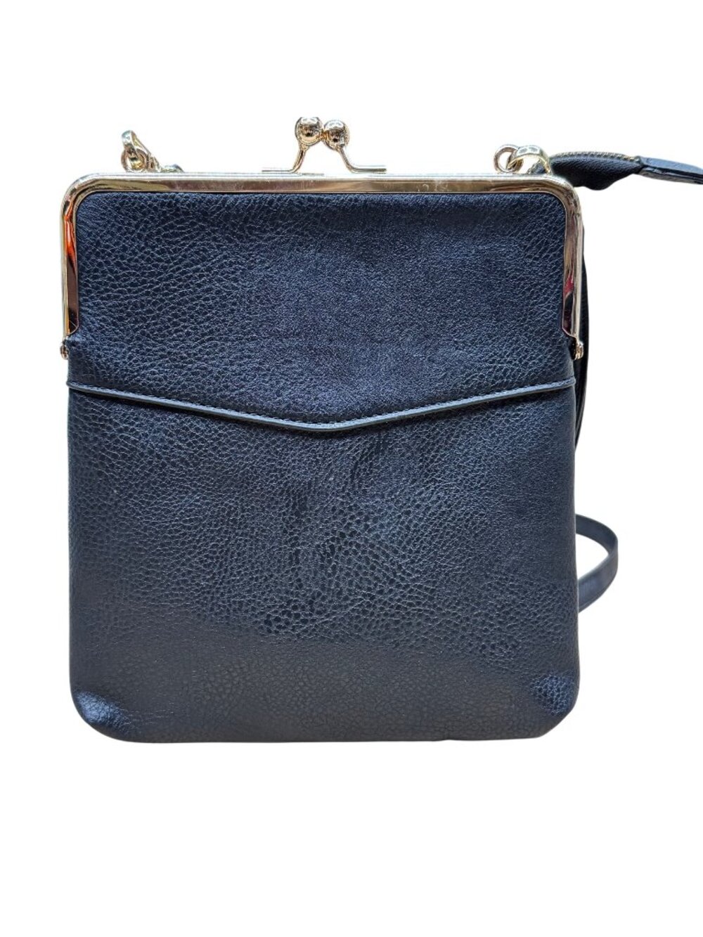 HOBO ALBA Navy Blue Crossbody Vegan Leather Bag Kiss Lock Frame Coin Purse Strap